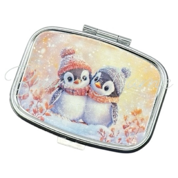 Pill Box Accessories - Penguin Duo Multi-Use Mirrored Pill Box Container